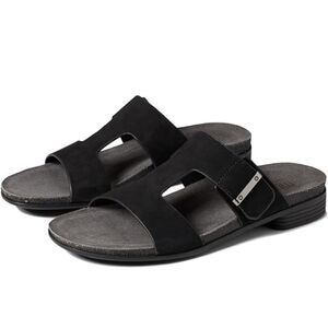New Munro Jody black leather suede like slip on slides slippers size 7 W wide